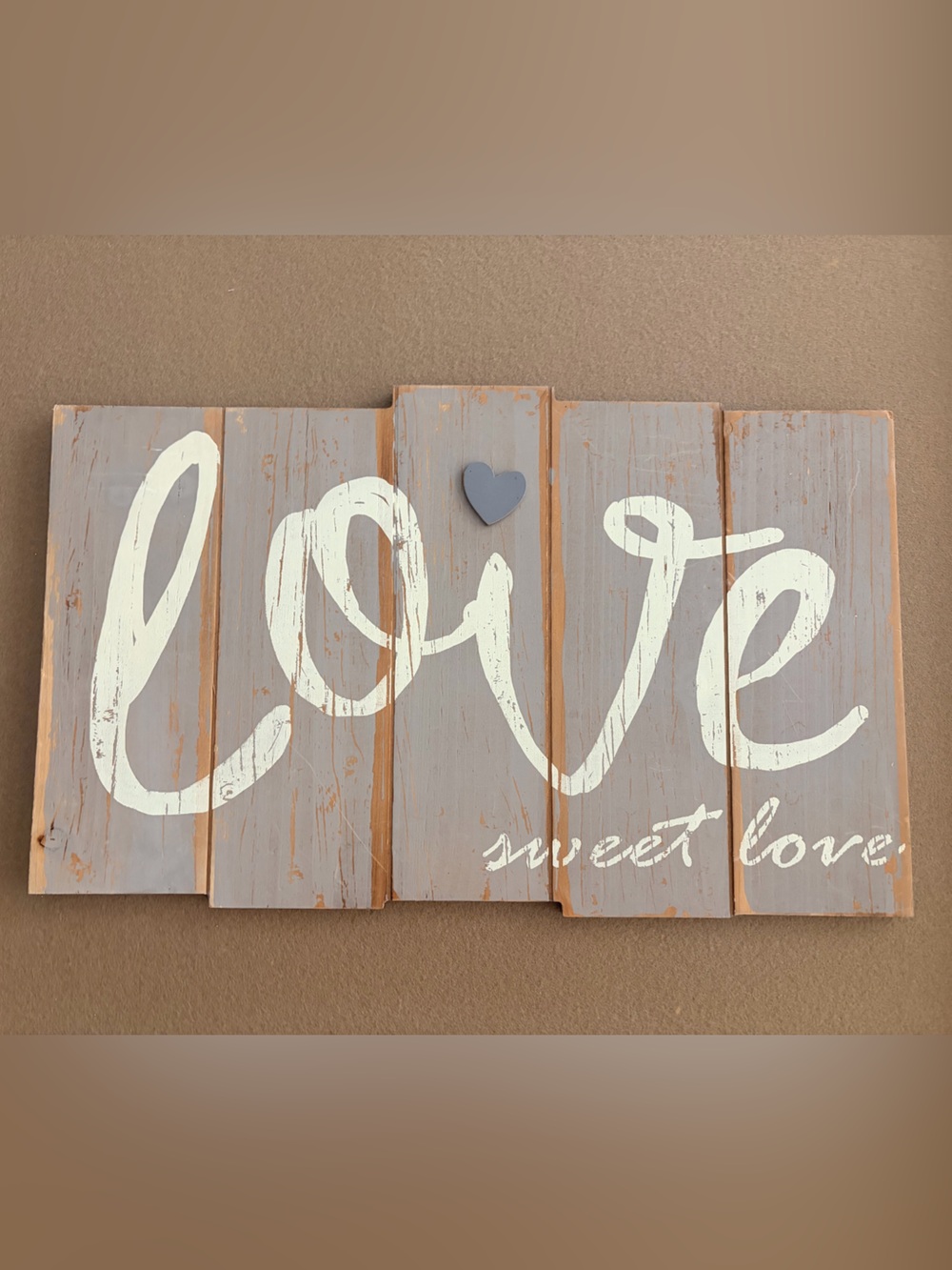 Hand-Painted 'Love' Wood Wall Decor in Gray and White